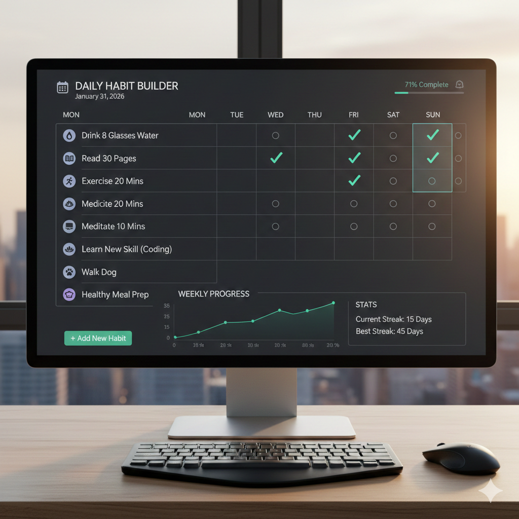 Free daily habit tracker tool interface for tracking goals online