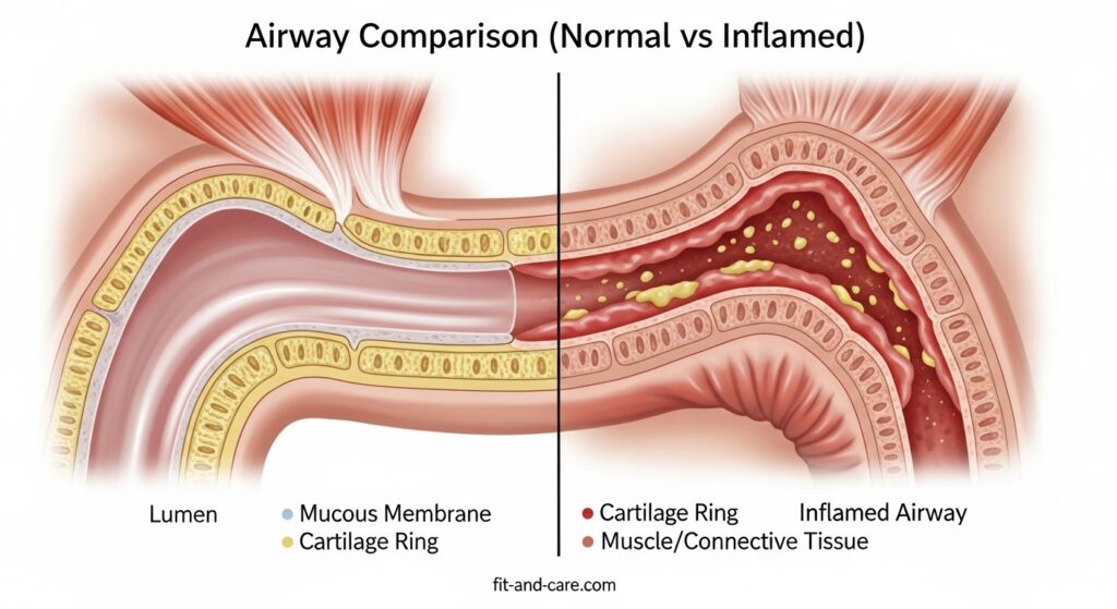 normal airway vs inflamed airway in asthma comparison