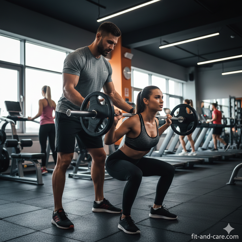 traditional gym workout with personal trainer guidance